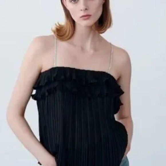 Zara pleated flowy top with rhinestone straps - Picture 4 of 8